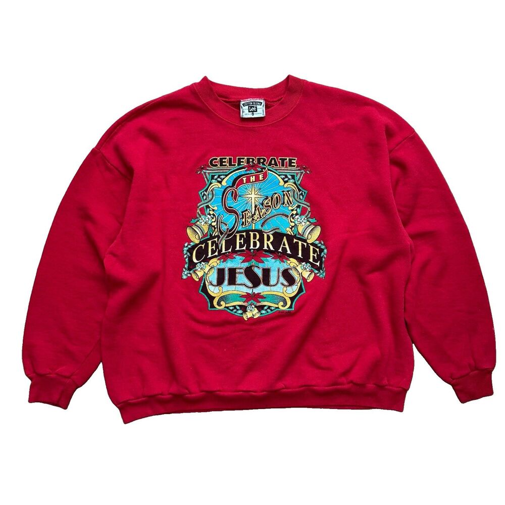 Vintage 90s Jesus Sweatshirt Christmas Graphic Crewneck Red Sz XXL Made in USA